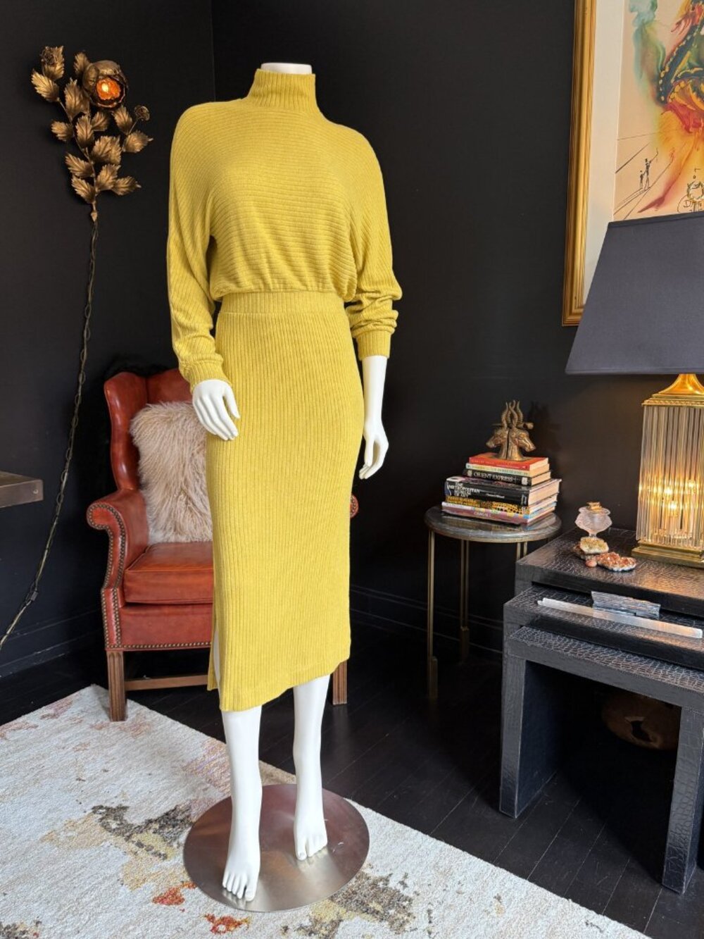 Anthropologie Saturday Sunday Mustard Ribbed Knit Midi Dress XS